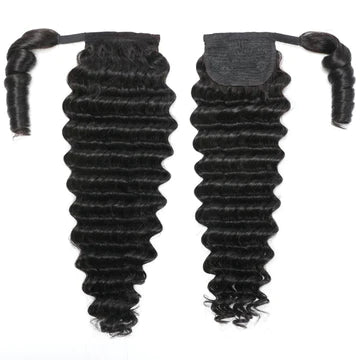 Virgin Brazilian Wrap Around Deep Wave Ponytail With Clip-ins