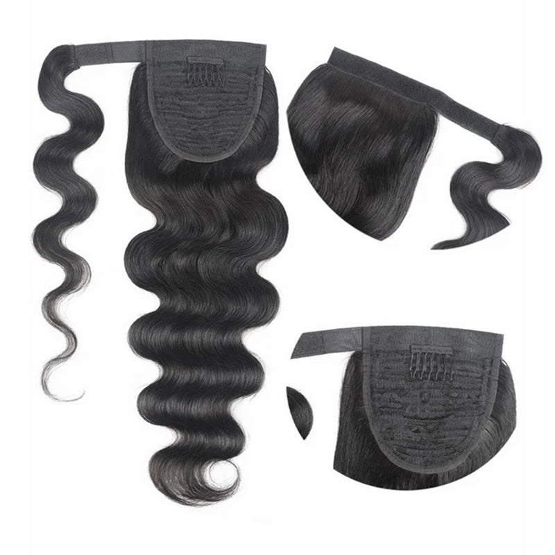 Virgin Brazilian Wrap Around Body Wave Ponytail With Clip-ins